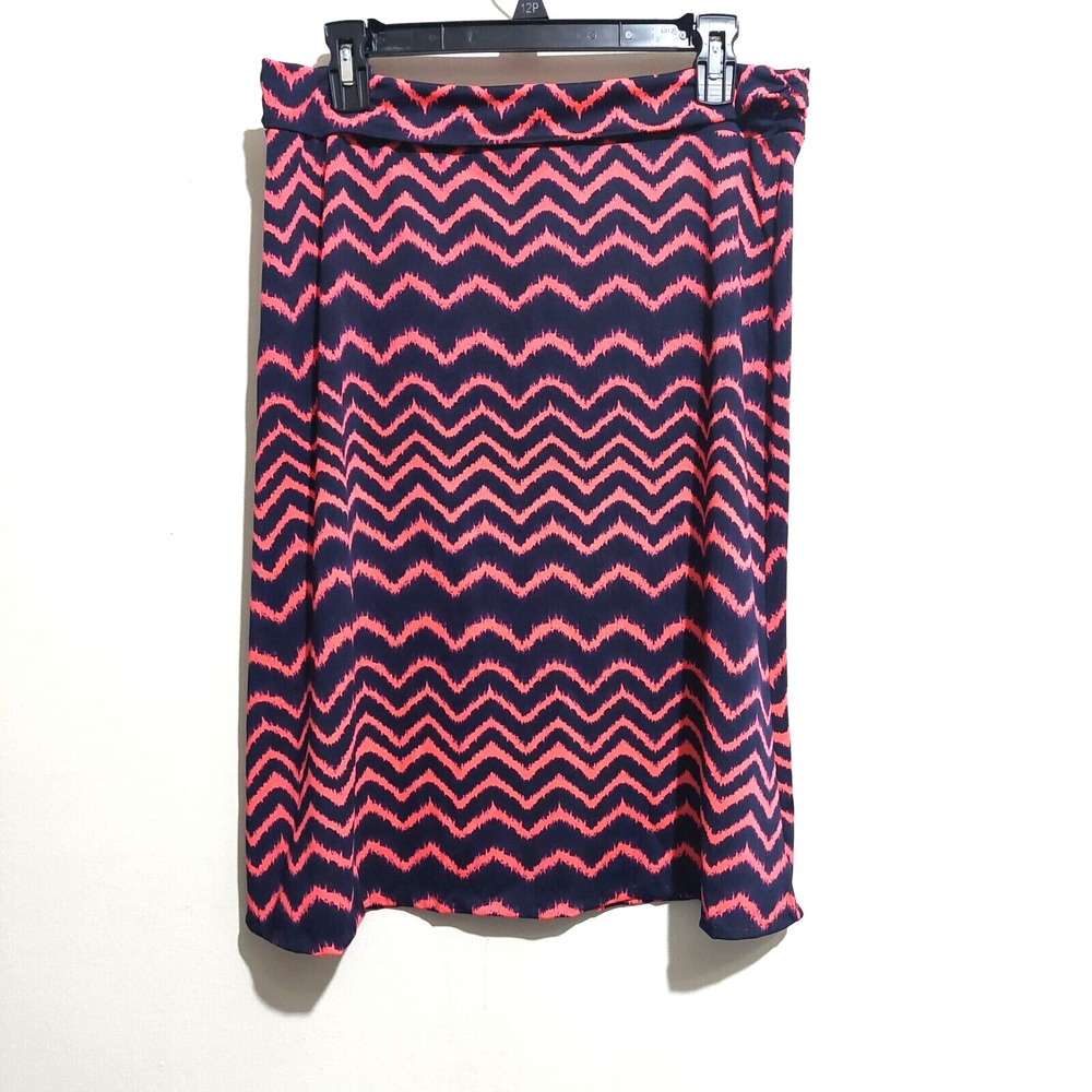 Faith and Joy Womens PXL Stretch A Line Skirt Pink Black Chevron Lightweight‎